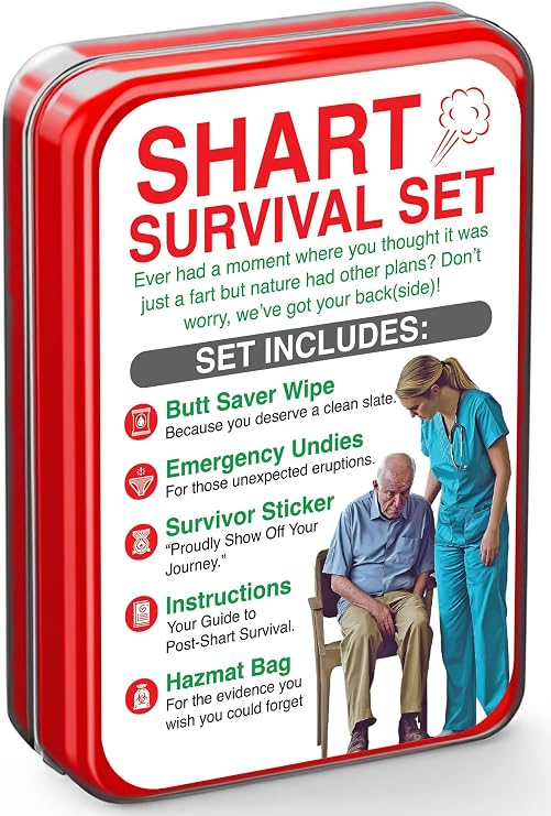 Funny Survival Set Gag Gift with Underwear, Hazmat Bag and Wet Wipe for Men | Unique Stocking Suffers for Men Birthday Husband Teens Potty Humor Prank Him Fart