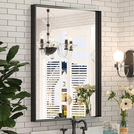 Keonjinn 22x30 Inch Black Bathroom Mirror for Over Sink,HD Tempered Glass