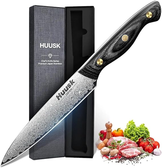 Huusk Damascus Kitchen Utility Knife 5 inch Japanes Small Chef Knives