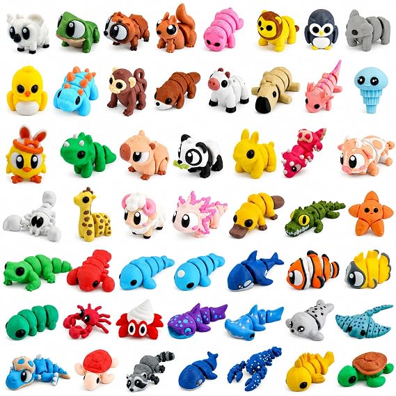 52PCS Mini 3D Printed Animals Fidget Multi-Color Articulated Set