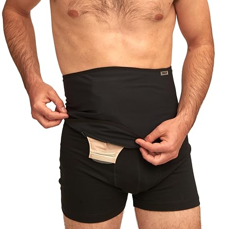 SIIL Ostomy Belt for Men | Colostomy & Ileostomy Bag Covers for Sports & Swimming | Stoma Belt with Zipper | Discreet Ostomy Wrap Abdomen Support | Made in Europe (Black, XL)