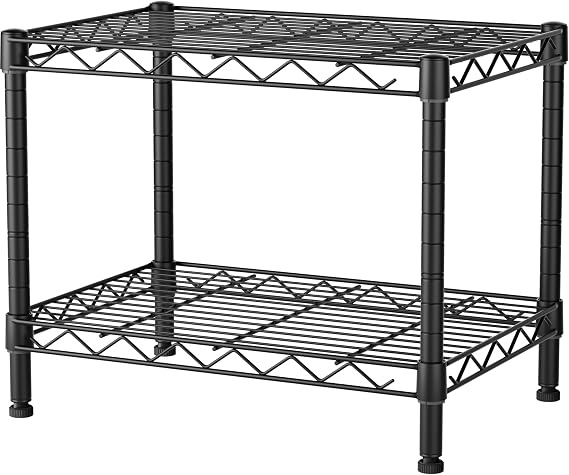 SINGAYE Small Wire 2 Shelves Pantry Metal Shelf Floor Organizer Under Desk | Armoire Adjustable Floor Kitchen Narrow Organizer Rack Shelving Short Square Stackable Standing Storage Tier Under Unit