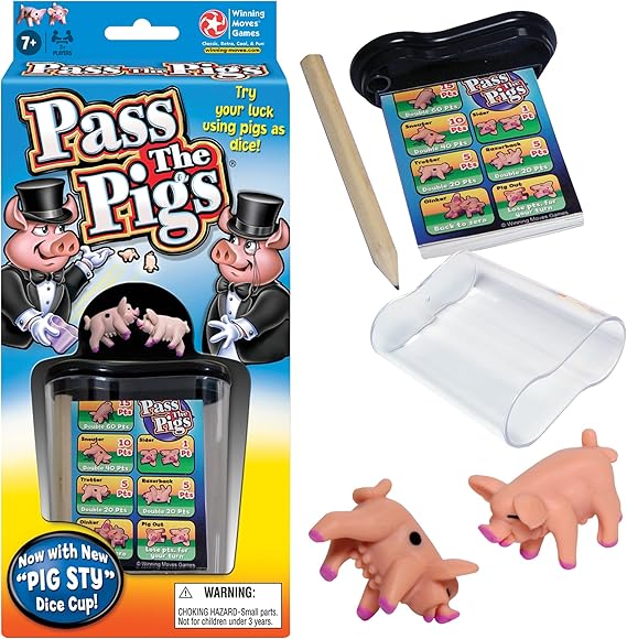 Pass the Pigs, Hilarious Pig Dice Game by Winning Moves Games USA | Famous Family Favorite for 50 Years, 2 or more Players, Ages 7+