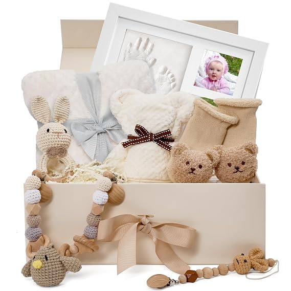 Baby Gift Basket for Newborn, Baby Shower Gift Set, Gender Neutral Gift Box