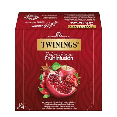 Twinings Fruit Tea Refreshing Fruit Infusion – Fruit Tea Full-bodied & Fruity in Bag with Cranberry Pomegranate & Strawberry (50 Tea Bags 100 g)