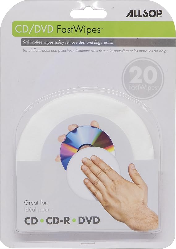 Allsop CD and DVD FastWipes, lint-free wipes for cleaning DVD, CD, PS1, PS2, XBOX & XBOX 360 Discs