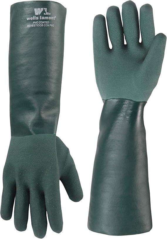 Wells Lamont Heavy Duty 18 PVC Coated Work Gloves | Chemical & Liquid Resistant, Cotton Lined | Men's Large