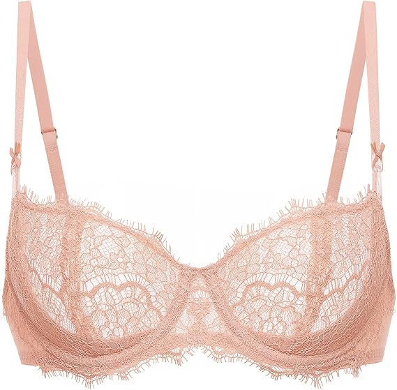 DOBREVA Women's Eyelash Lace Balconette Bra Plus Size