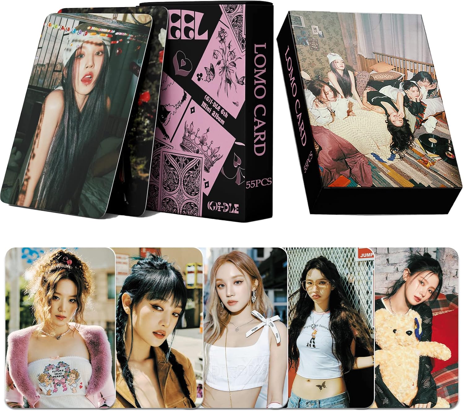 55pcs High-Definition I-DLE Photo Cards, Black, Great for Birthday Party Decoration, Size 3.38 x 2.24 inches