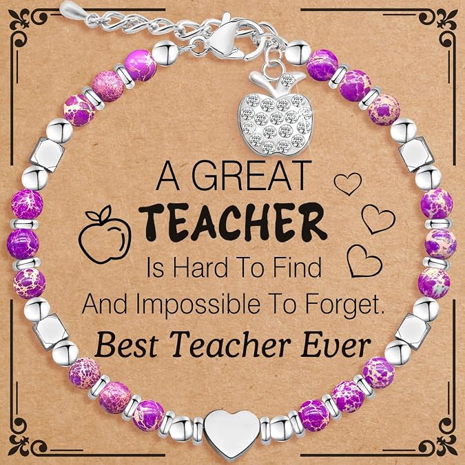BOMAIL Teacher Appreciation Bracelet for Women Thank You Gifts for Women Teacher Appreciation Office Gifts for Coworkers Employee Boss Lady Manager Colleague Graduation Natural Stone Bracelet