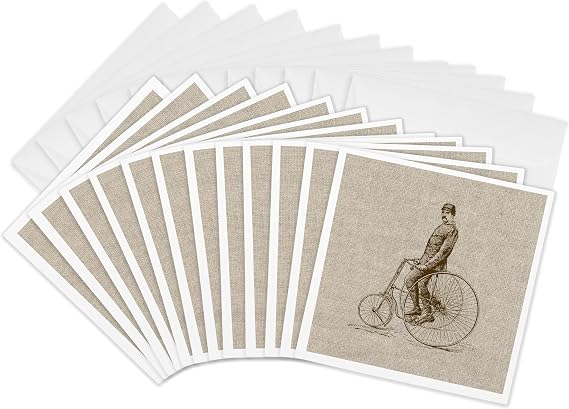 3dRose Greeting Cards - Steampunk Vintage Man Riding Tricycle - not linen cloth - 12 Pack - Designs