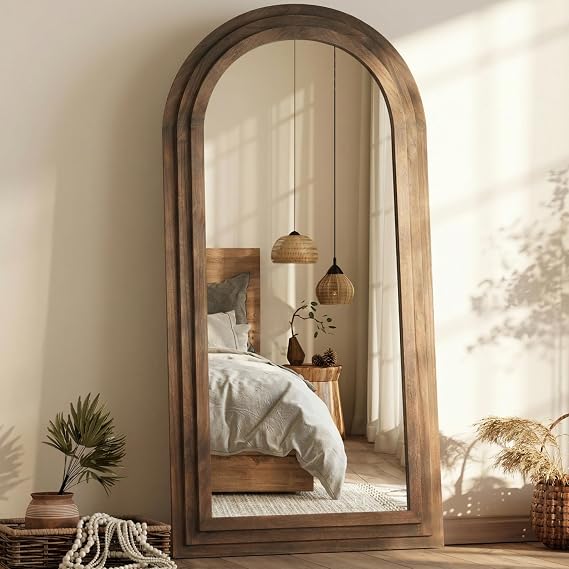 PERFNIQUE Arched Full Length Mirror with Solid Wood Frame