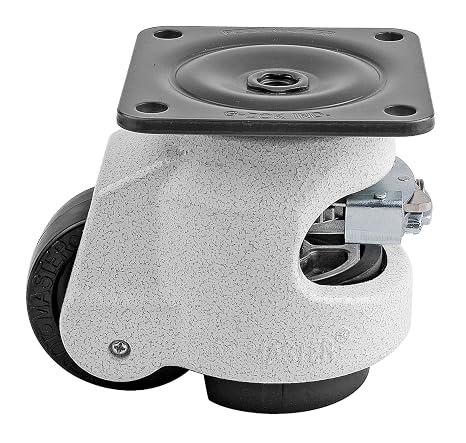 FOOT MASTER GDR-80-F-NYN Leveling Caster, 63 mm Nylon 66 Wheel, Iconic Ivory, Height Adjustable Ratchet, Plate Mounted Swivel Caster, 500 kg Load Rating