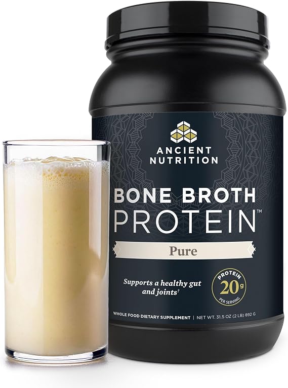 Ancient Nutrition Grass Fed Bone Broth Protein Powder, Pure