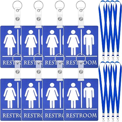 Tinlade 8 Set Bathroom Pass Restroom Hall Pass for Classroom with Keychain Holder with Lanyard PVC Unisex for Women Men, Blue