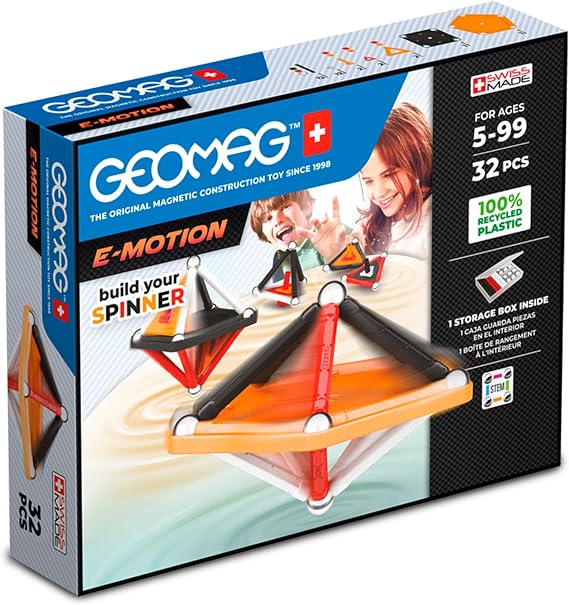 Geomag, E-Motion Panels, Magnetic Constructions, Make a Spinning Top, 32-Piece Pack, 100% Recycled Plastic
