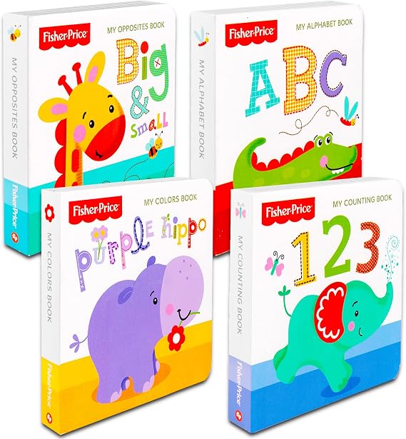Fisher-Price My First Books Set of 4 Board Books: ABC, Colors, Numbers, Opposites for Toddlers