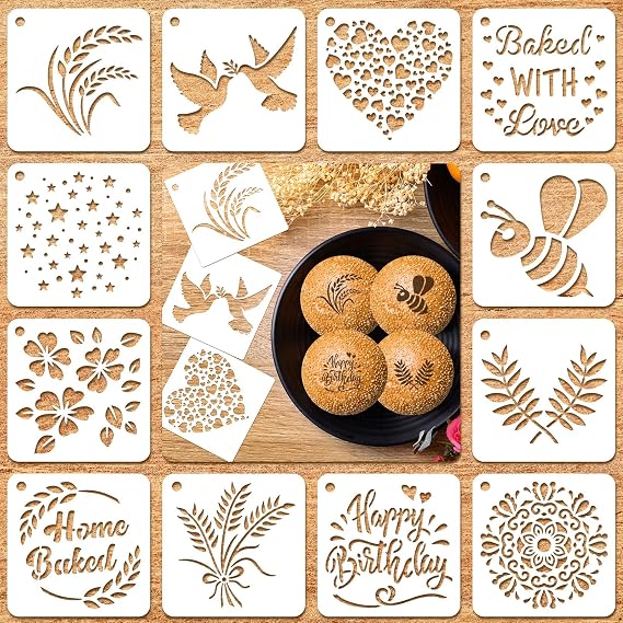 Patelai 12 Pcs Stencil for Bread Artisan Sourdough Bread Stencils Baking Mold Set Cook Baking Template, Cake, Pie, or Cookie Template Mold Tools for Decorating, 12 Style(3 x 3 Inch)