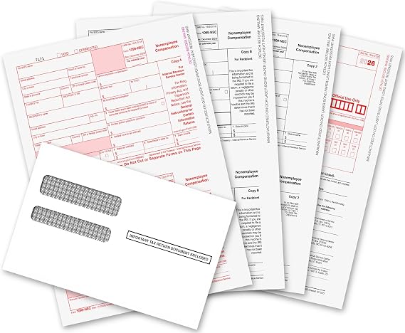 1099 NEC Forms 2026, 1099 NEC Laser Forms IRS Approved Designed for QuickBooks and Accounting Software 2026, 4 Part Tax Forms Kit, 15 Vendor Kit Total 23 (63) Forms (with Envelope)