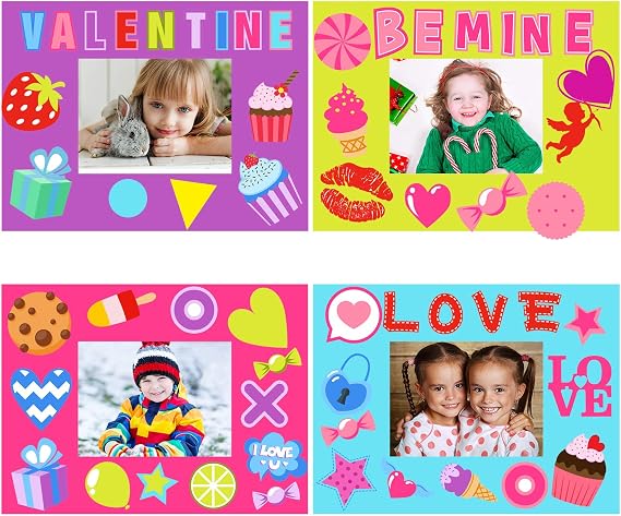 Jetec 24 Packs Valentine 's Day Craft for Kids Toddlers Valentines Picture Frame Craft Kits DIY Photo Frame with Stickers for Class Home Kindergarten Party Activity
