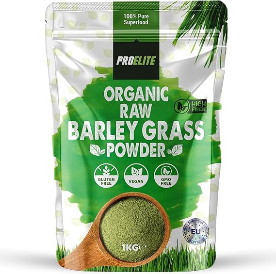 Organic Barley Grass Powder 1Kg - Certified Organic Grown in EU - 100% Raw Natural Gluten Free Superleaf Superfood Powder for Smoothies & Juices PROELITE