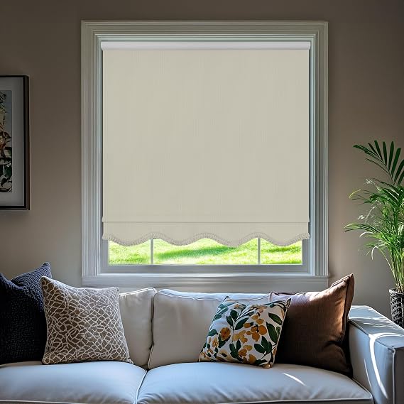CHICOLOGY Blackout Custom Roller Shades, Cordless Blinds, Window Shades for Home, Roller Window Shades,Window Treatments, Door Blinds, Blackout Shades, Ivory Textured (Fringe), 45.75" W X 64" H