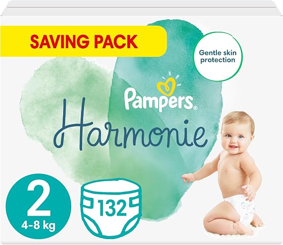 Pampers Baby Nappies Size 2 (4-8 kg / 9-18 lbs), Harmonie, 132 Count, Saving Pack, Baby Essentials for Newborn