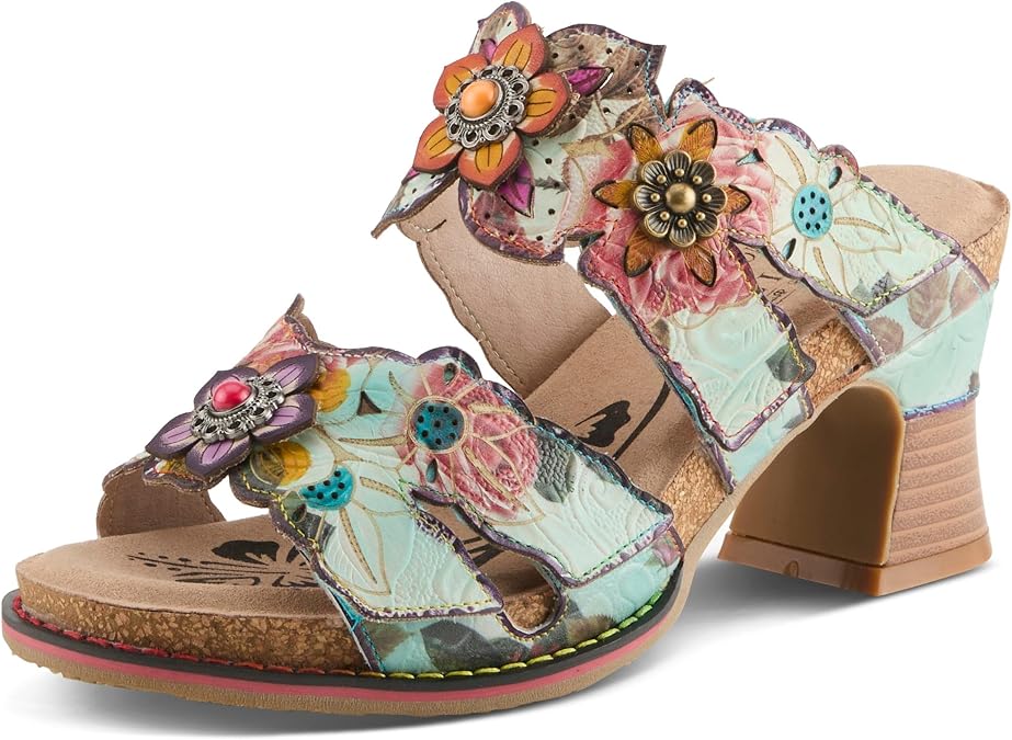 Spring Step LArtiste Radiating Women's Hand-Painted Floral Leather Slide Sandal