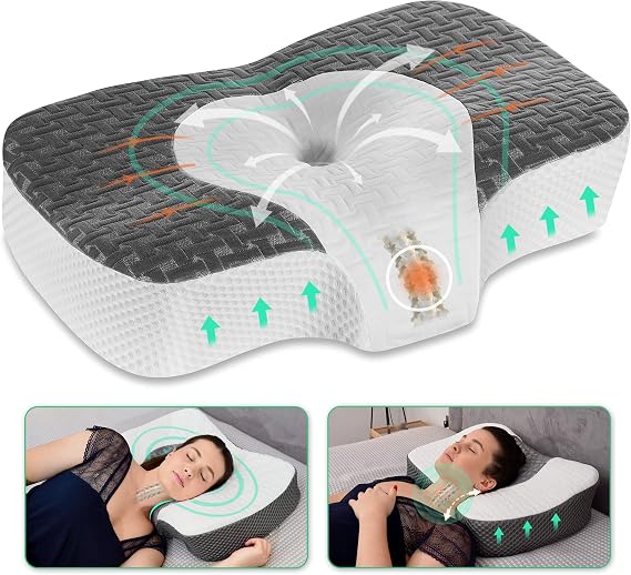 Elviros Kissen aus Memory Foam Kopfkissen Nackenschmerzen Schlafkissen Ergonomisches Nackenhörnchen Nackenstützkissen Antischnarchkissen für Seitenschläfer Bauchschläfer