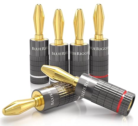 BlueRigger Banana Plugs 3 Pairs / 6 pcs (Closed Dual Screw) - 6 Pack Gold Plated Speaker Plugs Connector for Speaker Wire, Amplifier, Receiver, Banana Wall Plate, Home Theater