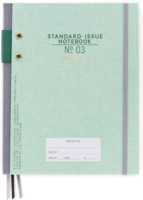 DesignWorks Ink Standard Issue Planner Notebook No. 3 Journal with Lined Pages, Elastic Closure, Pen Holder, and 3 Ribbon Markers for Work, Writing, Journaling - 6.75 x 8.5 - Green
