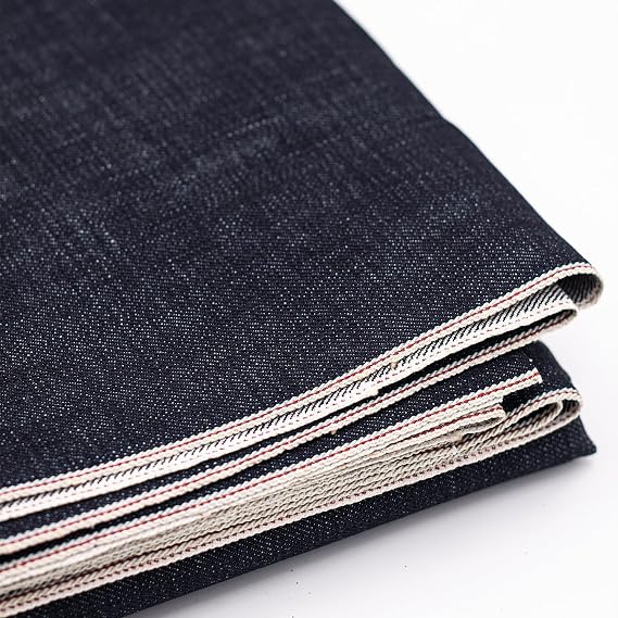 16oz Heavyweight Selvedge Denim Fabric by The Yard 100% Cotton Raw Indigo 35" Narrow Width Shuttle Loom Woven 3/1 Right Hand Twill Rigid Non-Stretch Material (Unwashed) (2 Yard pre Cut)