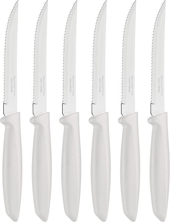 Tramontina Kitchen Knives Set of 6, Serrated Fruit Tomato Cooking Knife, Vegetable Chopper Peeler, Stainless Steel, Multipurpose, Pointed Tip, White, 23498354