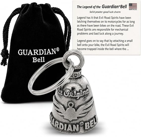 Guardian Bell Good Luck Bell w/Keyring & Black Velvet Gift Bag | Motorcycle Bell | Lead-Free Pewter | Made in USA