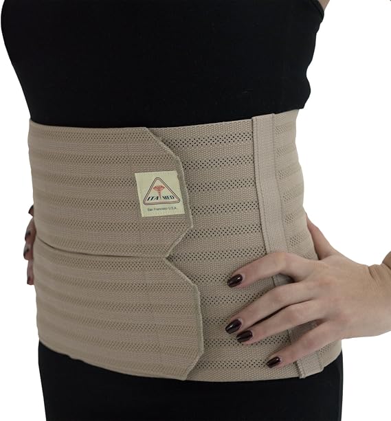 ITA-MED 9" Wide Breathable Abdominal Binder for Women, Ideal Wrap for Postpartum, C-Section, and Post Surgery Recovery, Body-Shaping Effect, Made in USA, Beige, Small