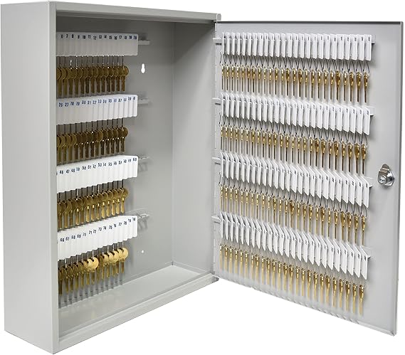 BankSupplies STEELMASTER Key Holder Cabinet - 200-Key Cabinet - 200 Easy-to-Write-On Key Tags - Piano Hinged Door - Standard Keyed Lock - Steel Construction - Key Lock Box
