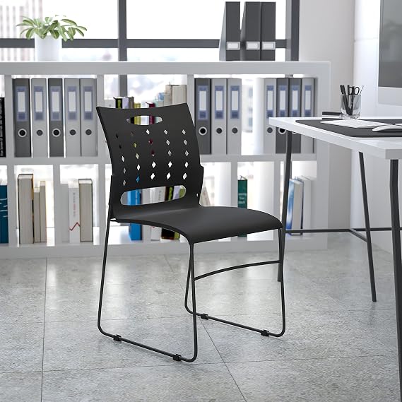 EMMA + OLIVER Black Sled Base Stack Chair with Carry Handle and Air | Sled Base, 881 LBS. Weight Capacity