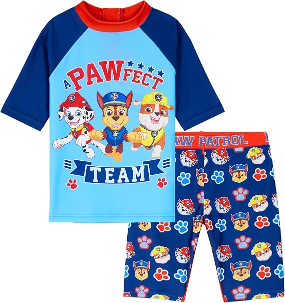 Paw Patrol Rash Guard Set, Summer Vacation Essentials for Kids, Childrens Swimwear Full Body Beachwear