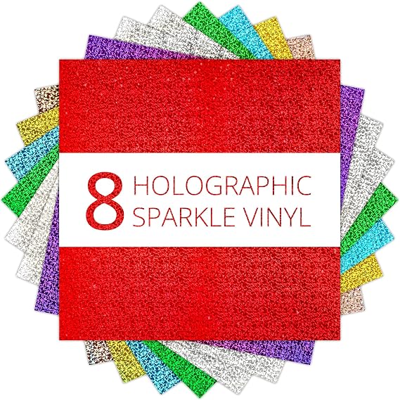 HTVRONT Holographic Permanent Vinyl 8 Pack 12"x12" Sparkle Glitter