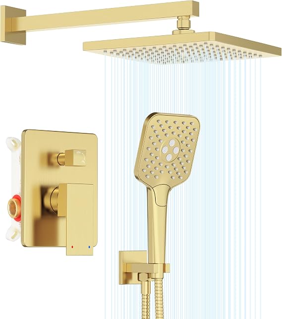 Gabrylly Shower System, 10" Shower Faucet Set with Handheld,Brushed Gold