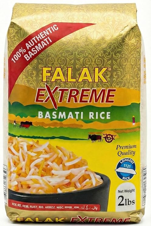 Falak Extreme Basmati Rice 2lb- Extra Long Basmati Rice - Resealable Bag - Naturally Aromatic, Aged, Flavorful, Slender, Non Sticky Grains