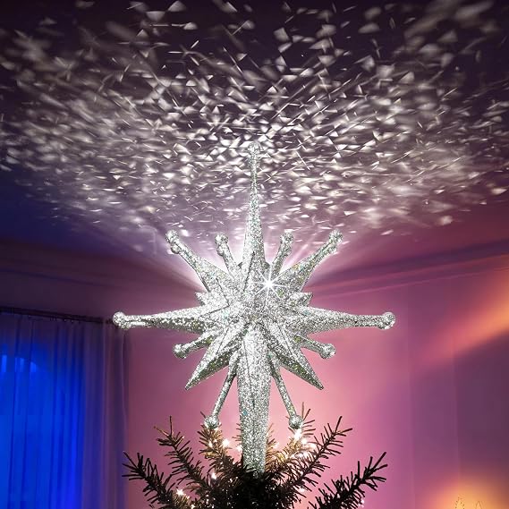 DG-Direct Christmas Tree Topper with Wide Coverage Light, Frosted Silver