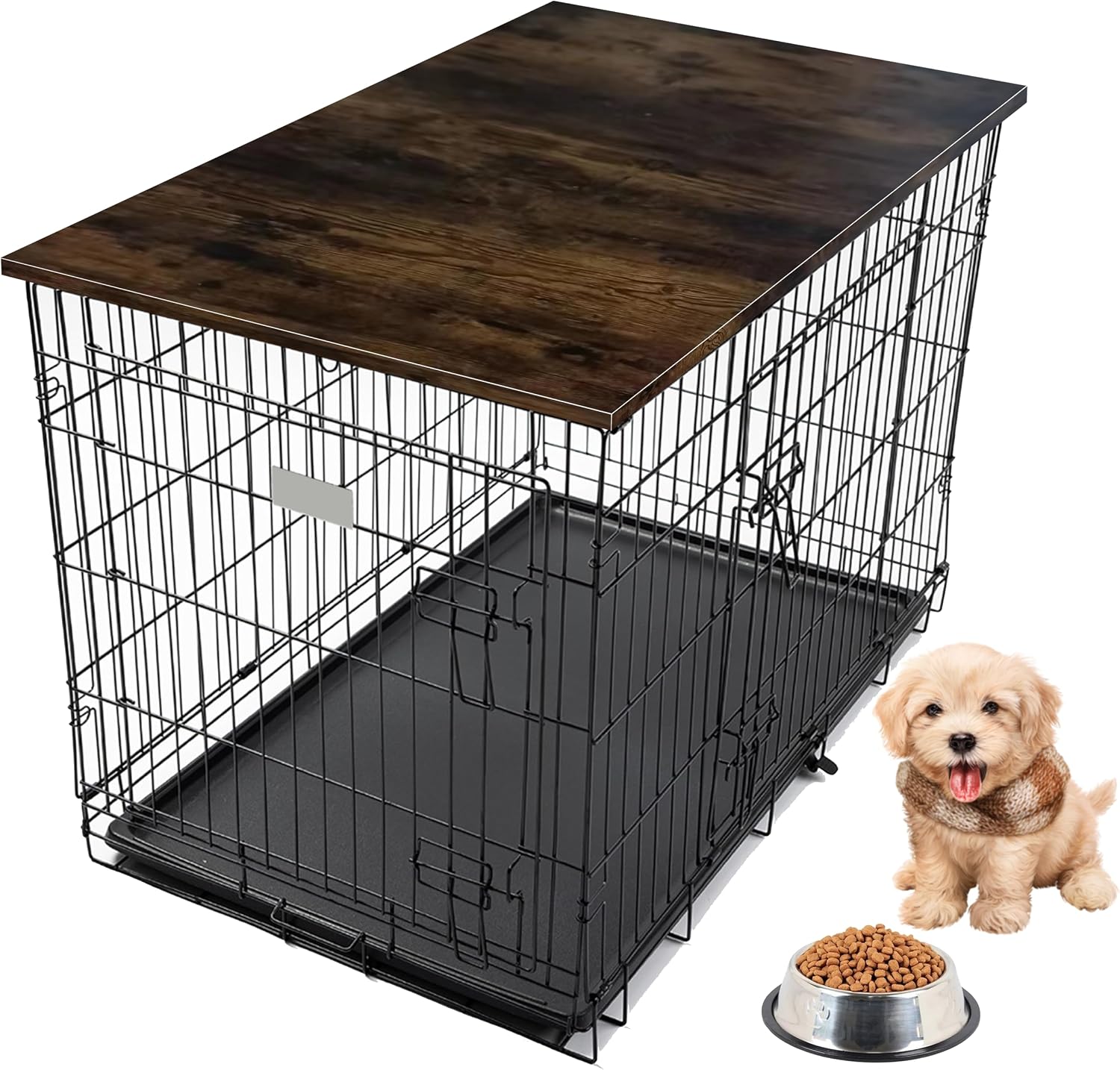 Skywin Dog Crate Topper Wood Rustic - 42 x 28 Inches Dog Crate Table Topper, Premium Dog Kennel Topper, Functional Pet Crate Furniture Table Dog Crate Accessories Does NOT Include Dog Crate