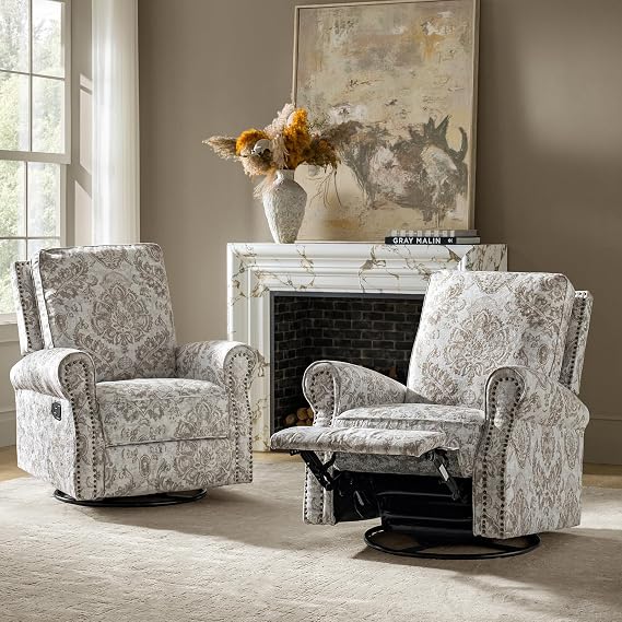 HULALA Home Rocker Recliner Chair Set of 2, Printed Swivel Glider, Beige