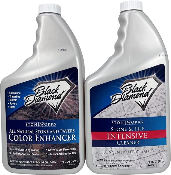 Color Enhancer Sealer for All-Natural Stone and Pavers, Limestone, Travertine Slate, Brick. 1-Quart and Stone & Tile Concentrated Intensive Cleaner 1-Quart