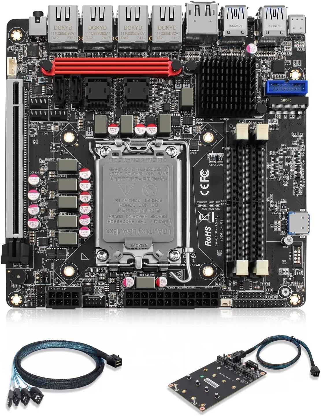 Q670 6 Bay Mini ITX Motherboard Support 12th13th14th Gen LGA1700 CPU, 4 x i226 2.5GbE LAN NAS Board, Barebone, 2X DDR5, Support 6× NVMe, 6X SATA3.0, PCIe x16, 2X USB3.2 20Gbps