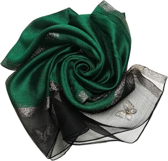 Women Mulberry Silk Scarf Lightweight Scarves Embroidered Butterfly Shawls and Wraps for Evening Dresses