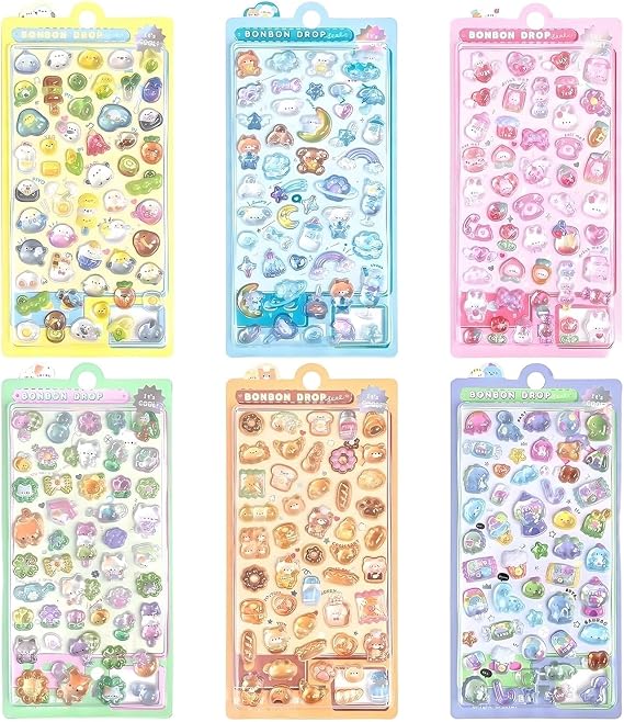 6 Pcs 3D Stickers,Puffy Stickers,Cute Bubble,Cute Animal Cartoon Mini,Suitable for Use As Rewards,Decorations,and Creative Gifts,Suitable for Laptops,Phone Cases,Party Favor Bags