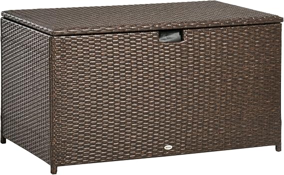 Outsunny 113 Gallon Deck Box Rattan Outdoor Storage Box Brown | Waterproof Storage Container for Indoor, Patio Furniture Cushions, Pool Supplies, Garden Tools
