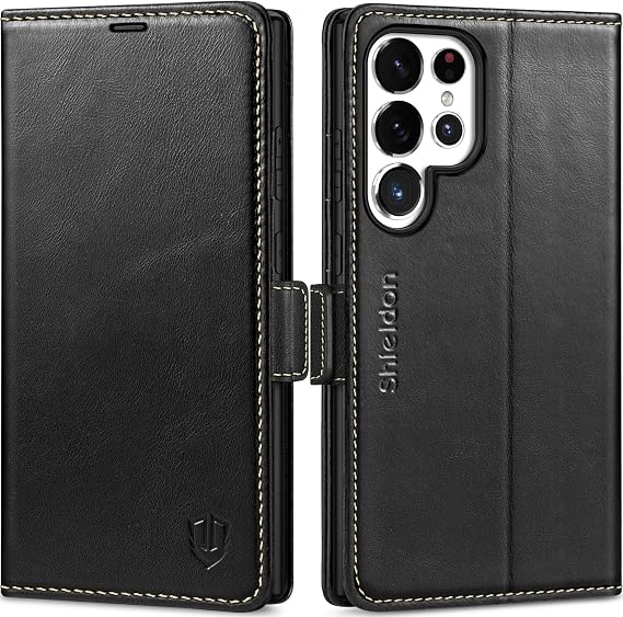 SHIELDON Leather Case for Galaxy S25 Ultra 6.9 Inch 5G 2025 Retro Black